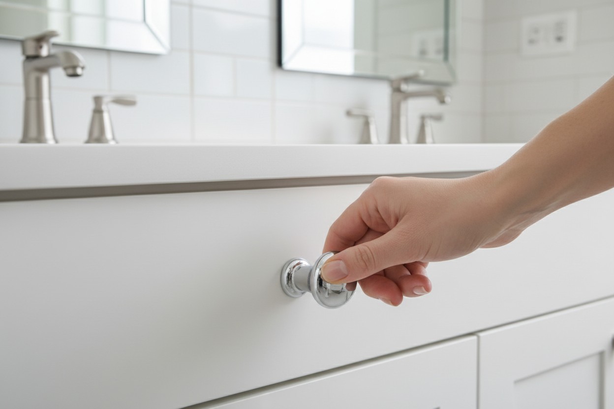 Pomo de zamak cromado montado en mueble